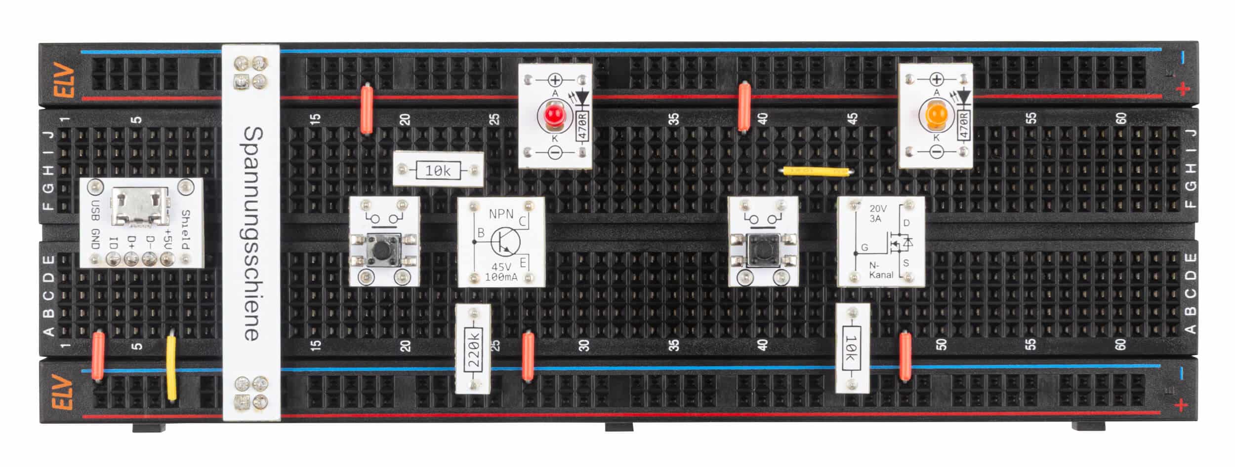 Bild 16: Aufbau der Transistorgrundschaltungen auf einem Steckboard