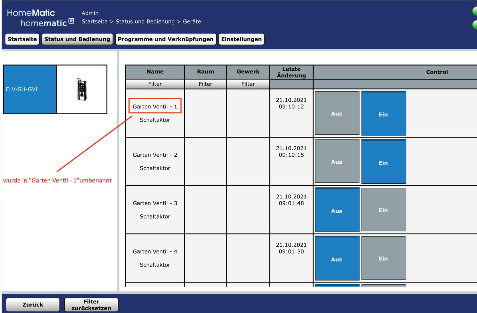 Bild 16: So sehen die geänderten Bezeichnungen für das HmIP-MOD-OC8 in der CCU aus.