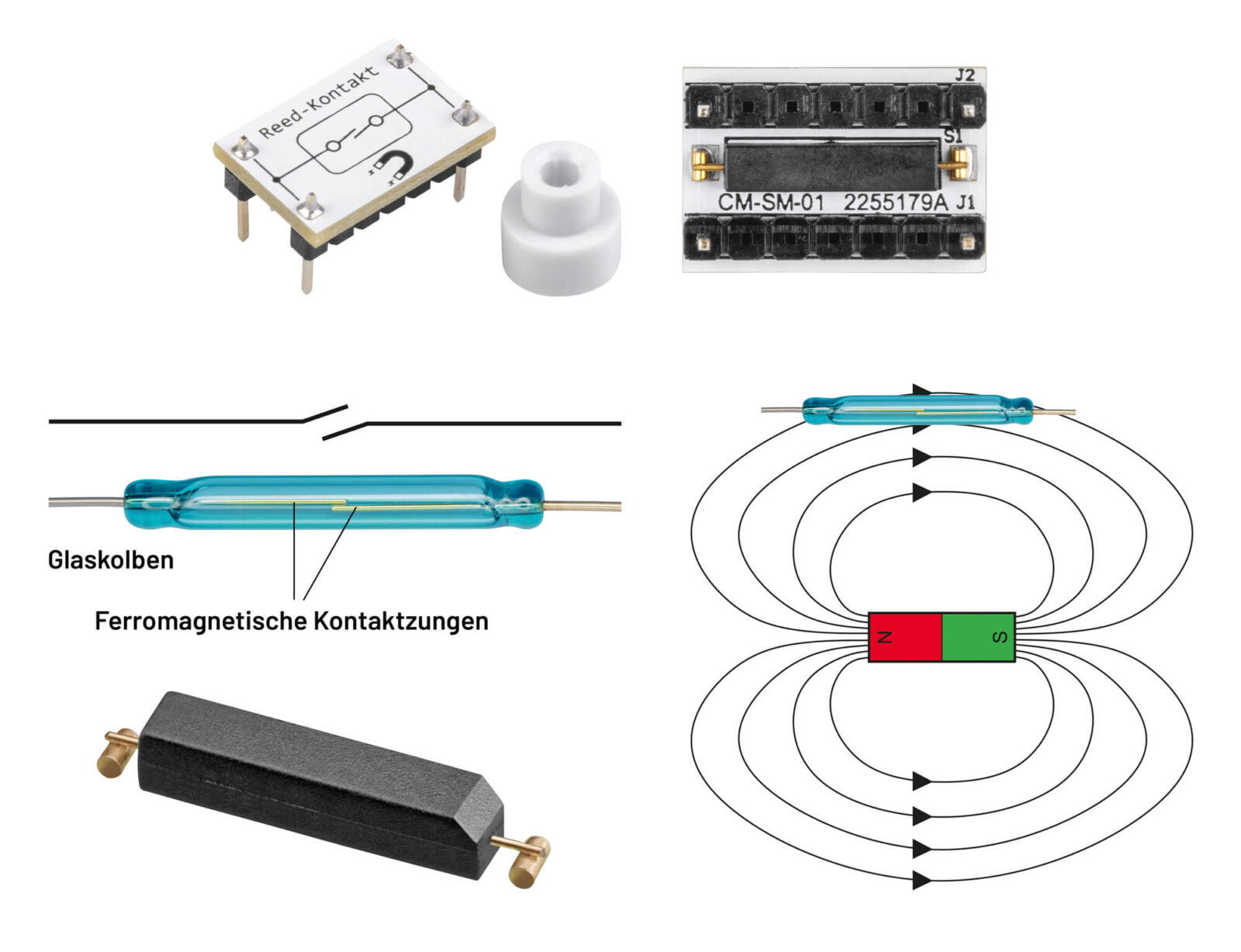 Bild 17: Platine und Funktionsweise des Reed-Kontakts