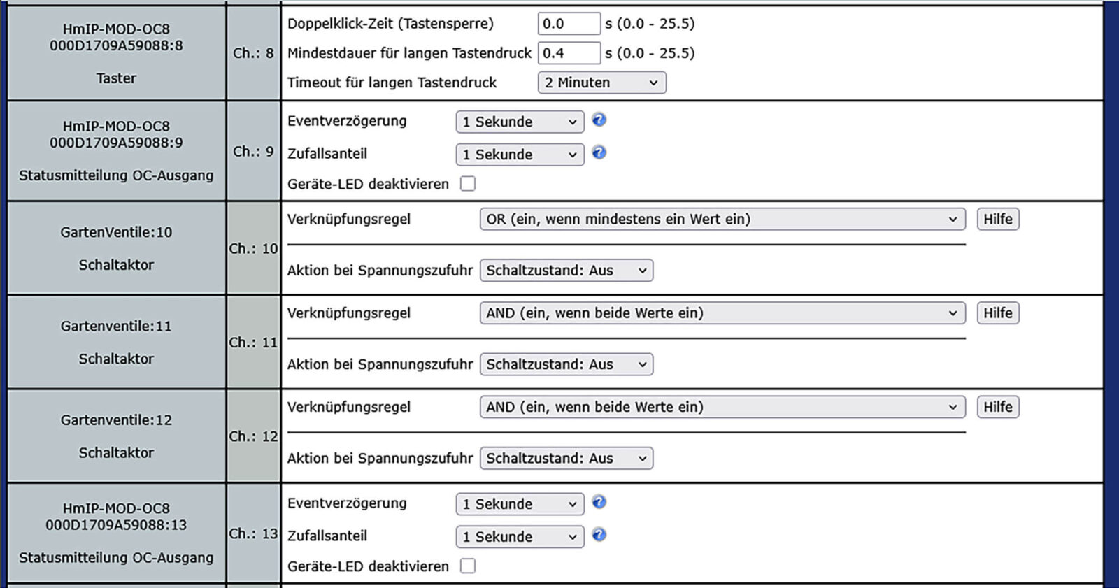 Bild 17: AND-Verknüpfung der virtuellen Aktorkanäle bei einem HmIP-MOD-OC8