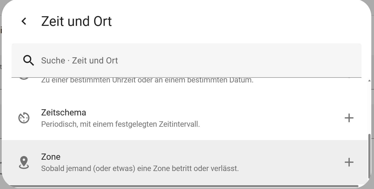 Bild 18: Zone als Auslöser der Automation auswählen