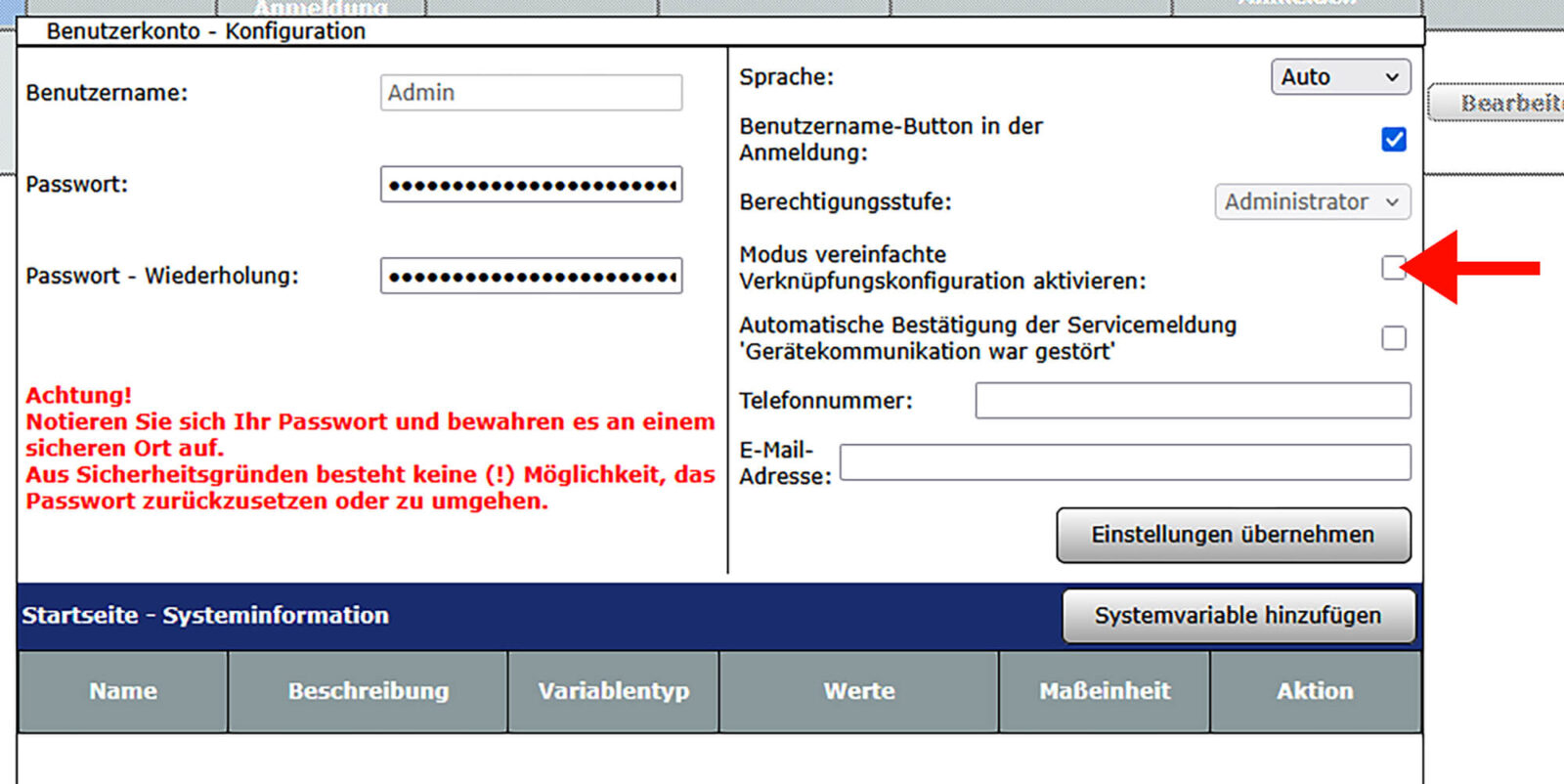 Bild 18: Vereinfachte Verknüpfungskonfiguration deaktivieren – oft auch als Aktivieren der „Expertenansicht“ bezeichnet