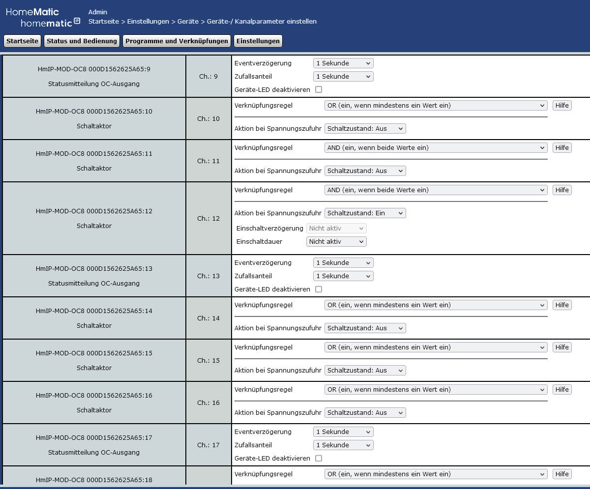 Bild 19: Konfiguration der Verknüpfungsregel bei den virtuellen Kanälen