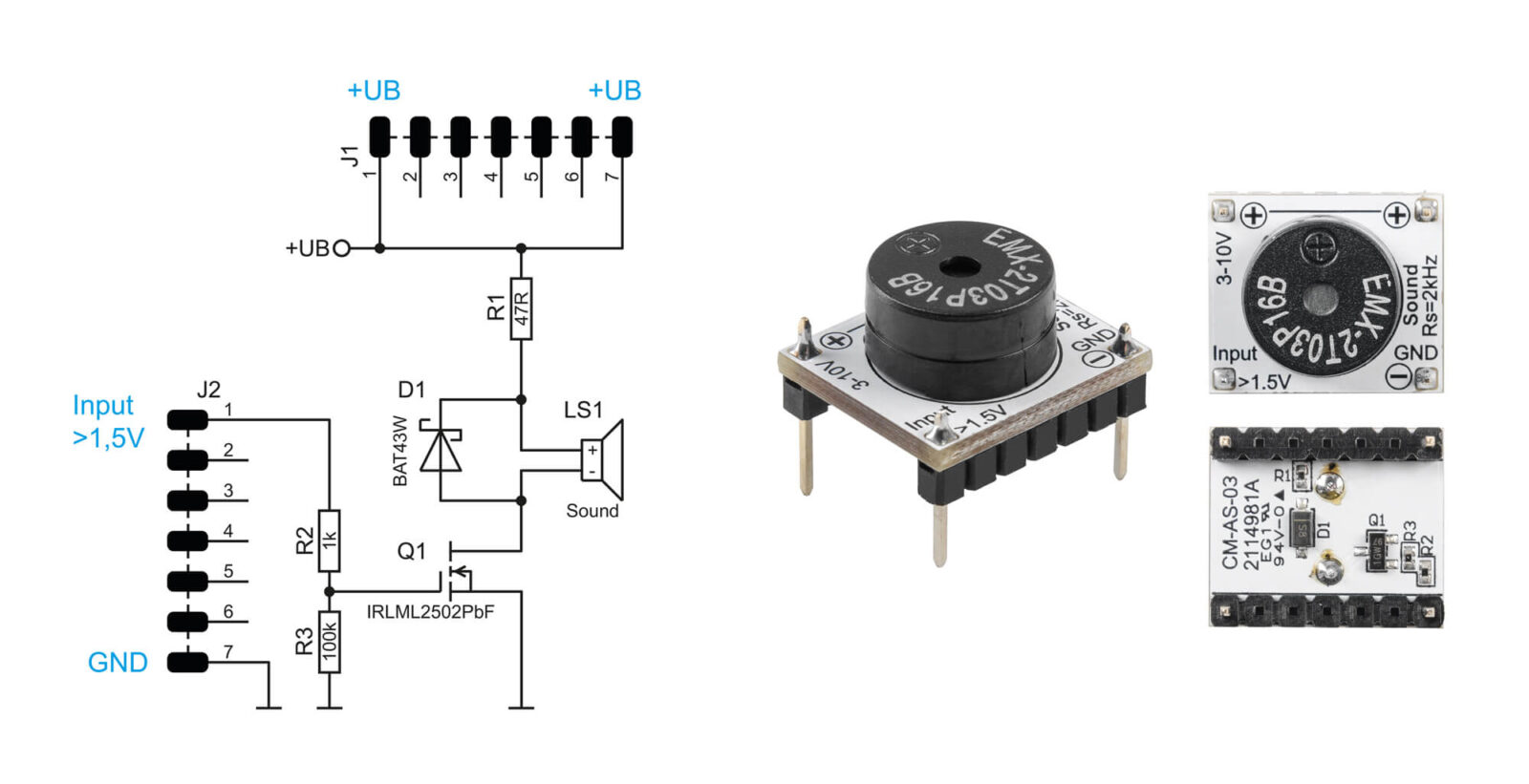Bild 20: Schaltbild und Platine des Sound-Transducers