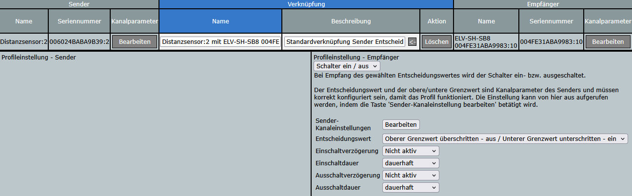 Bild 21: Direktverknüpfung mit der Statusanzeige ELV-SH-SB8