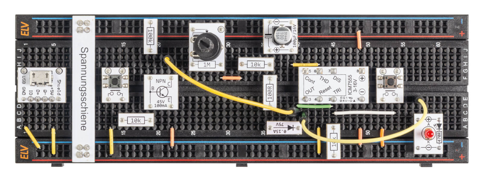 Bild 21: Monoflop-Schaltung, aufgebaut auf einem Breadboard