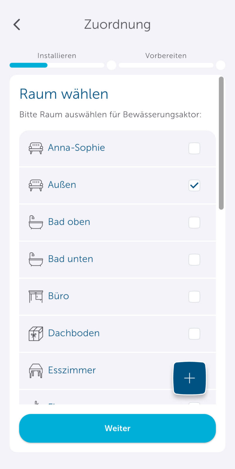 Bild 24: Raum für den Bewässerungsaktor auswählen