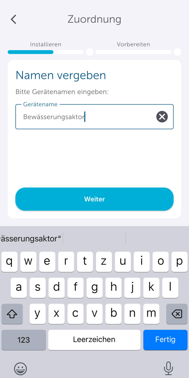 Bild 25: Namen für den Bewässerungsaktor vergeben
