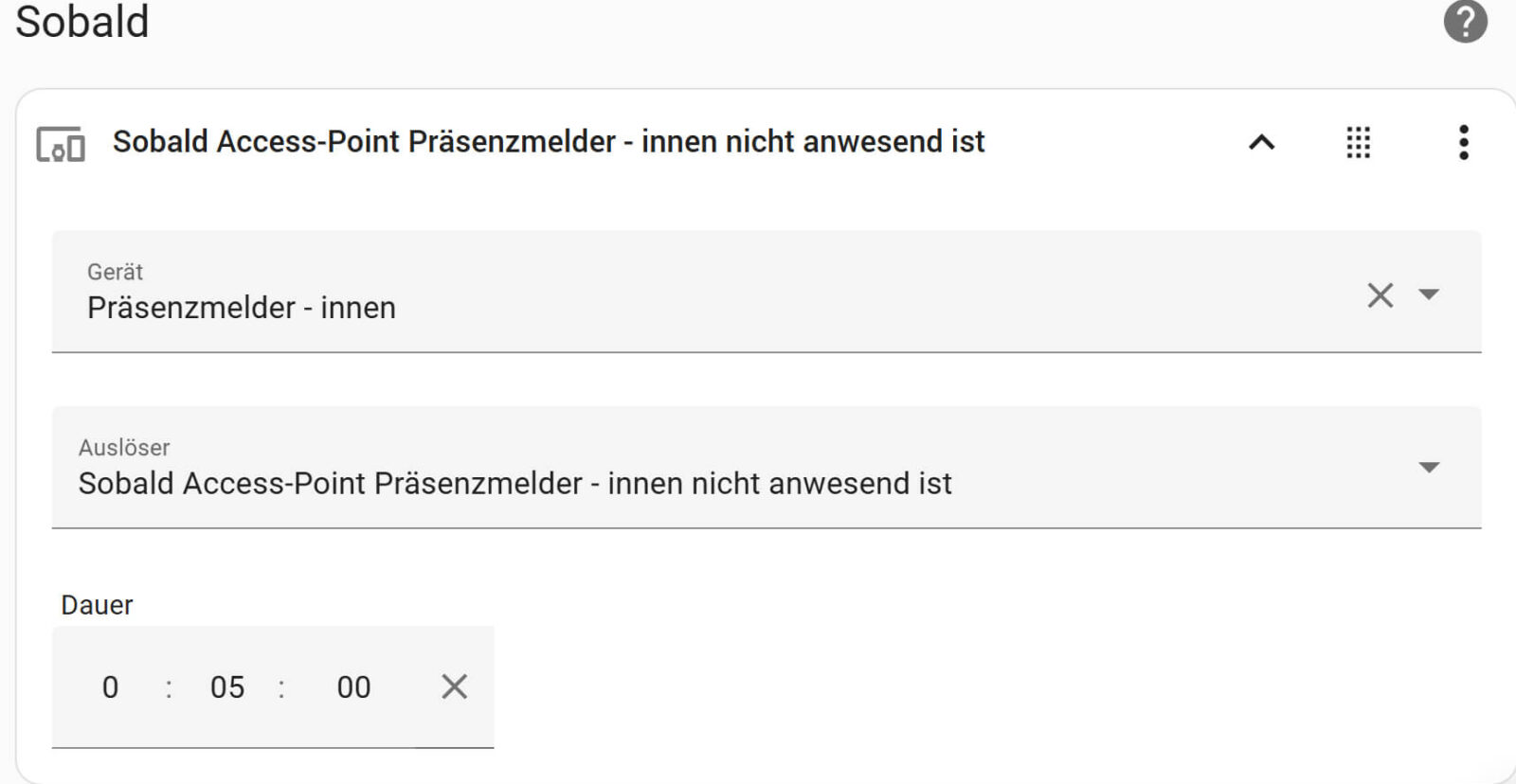 Bild 38: Präsenzmelder als Auslöser auswählen