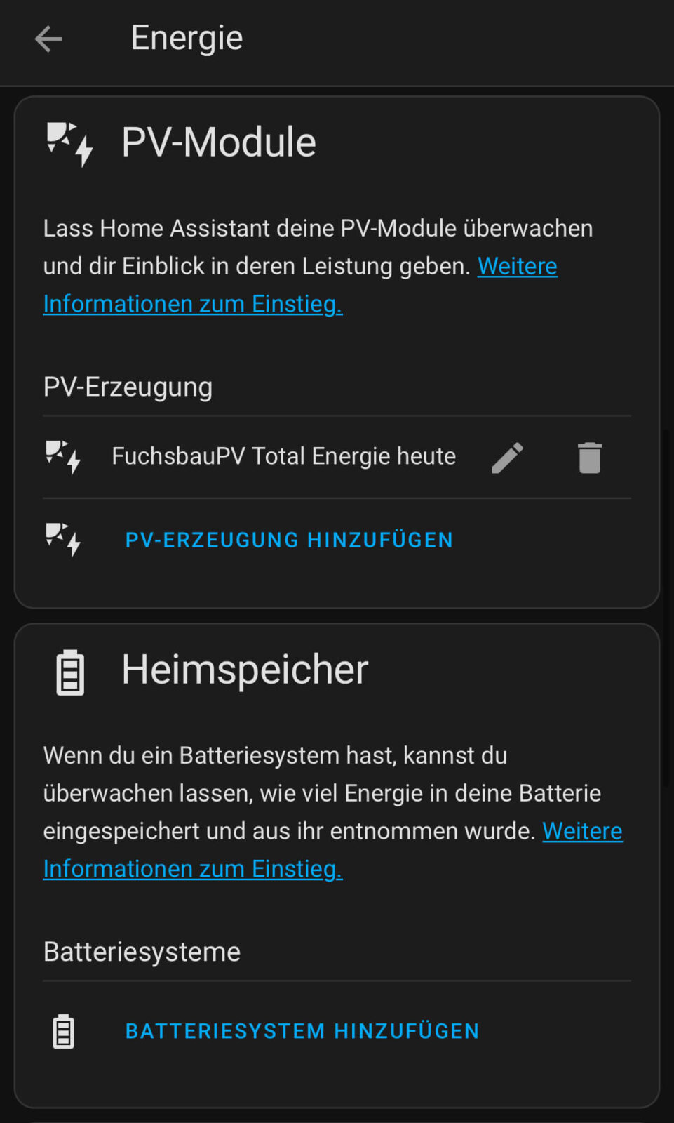 Screenshot "PV-Module" und "Heimspeicher"