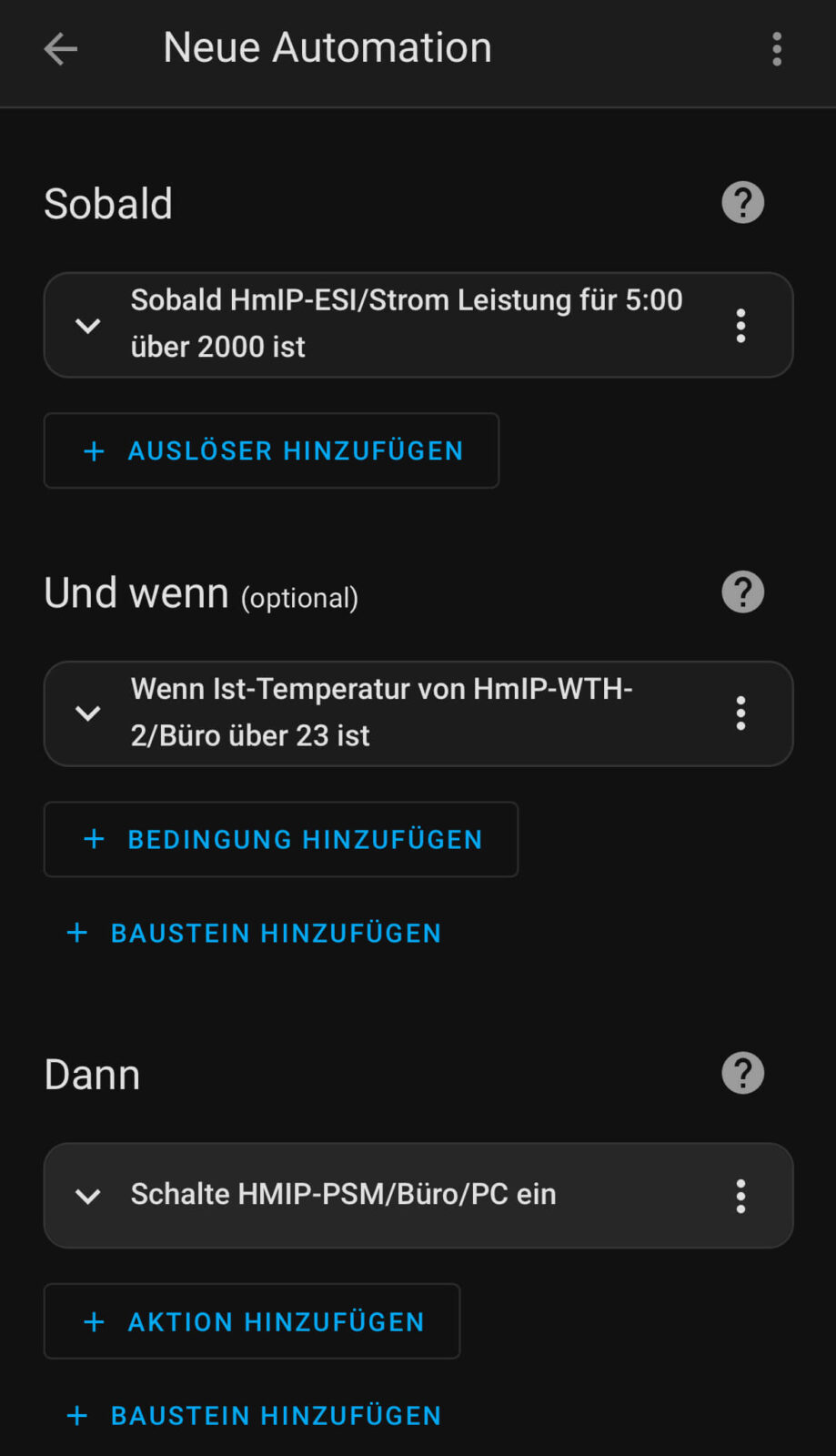 Screenshot "Neue Automation"