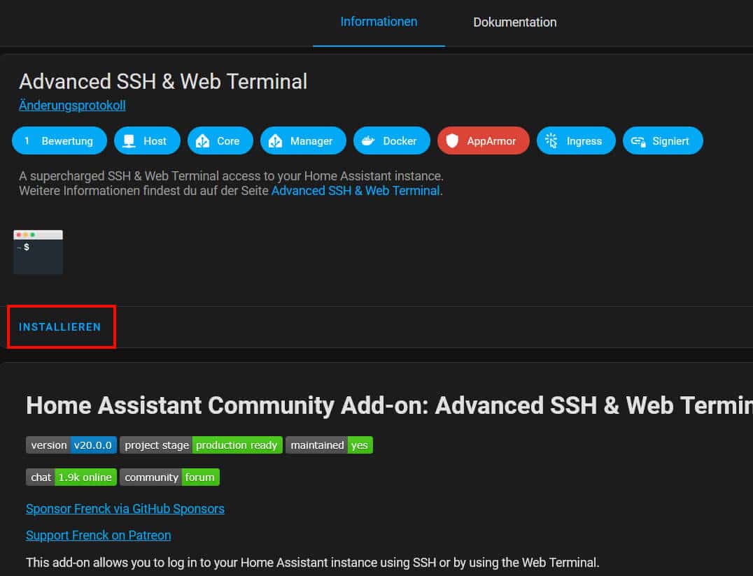 4. Klicken Sie auf „Installieren", um das Add-on aufzuspielen.