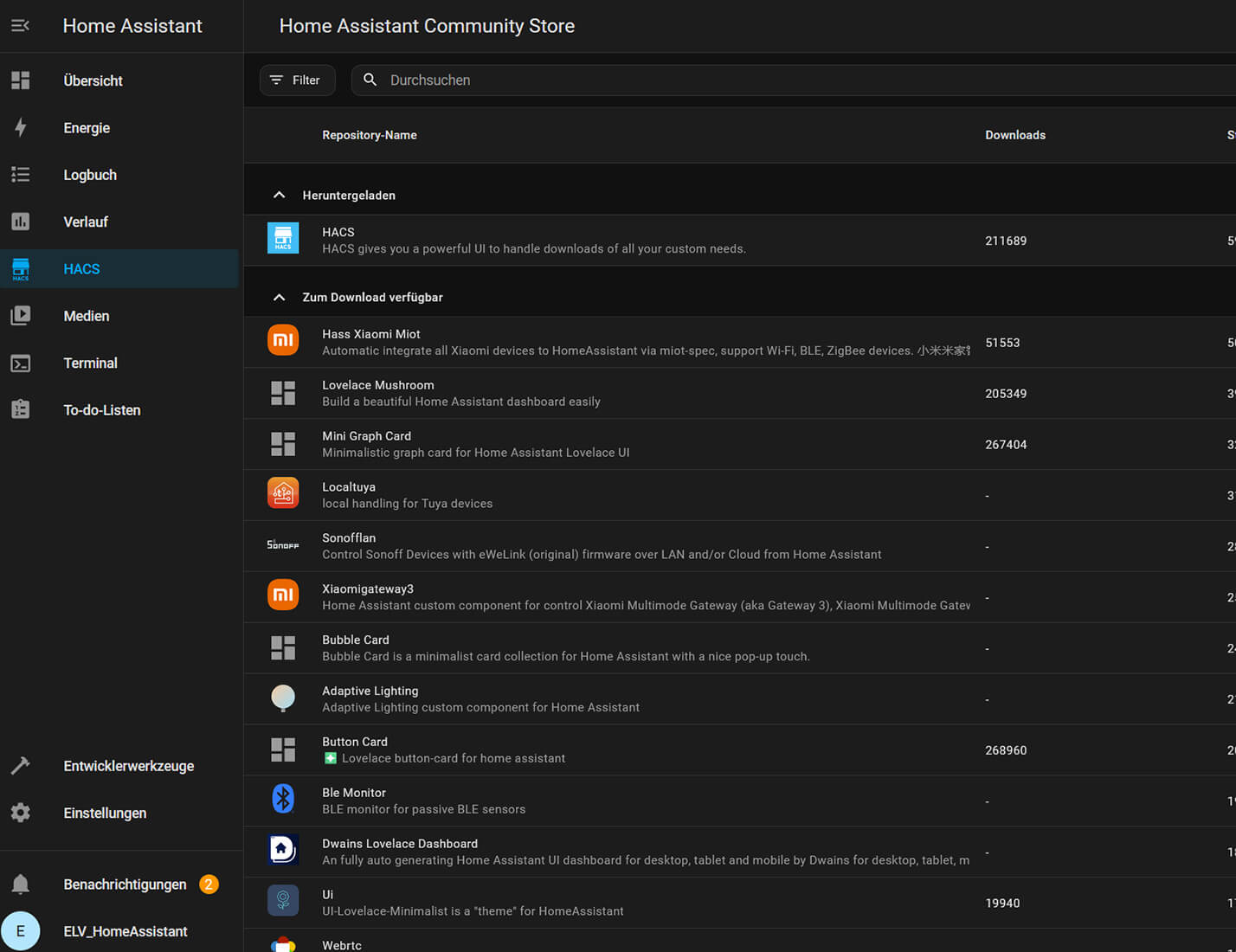 15. Wenn für den HACS-Eintrag ein Icon fehlt, rufen Sie die Browsersitzung neu auf und melden Sie sich beim Home Assistant erneut an.
