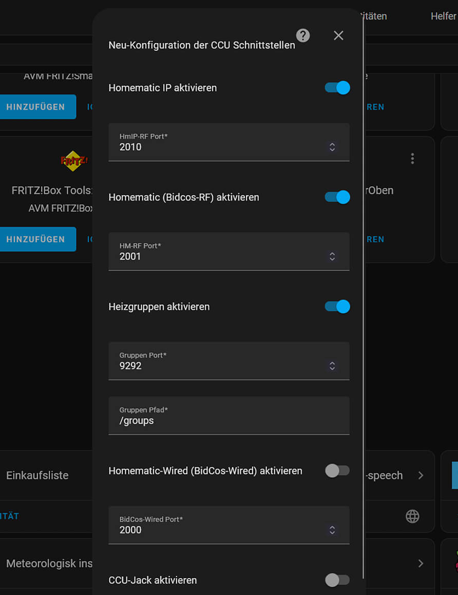 Bild 8: Konfiguration der Schnittstellen